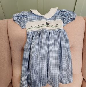 Vive La Fete 3t Smocked Sheep Easter Spring Summer Blue Gingham Kids Dress
